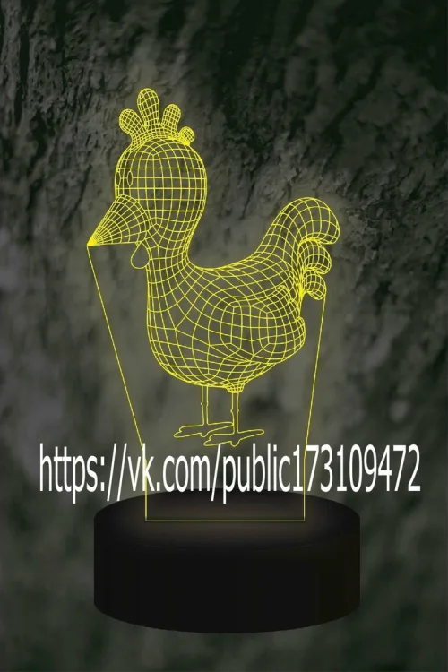Петух 3D лампа макет для лазерной резки CDR