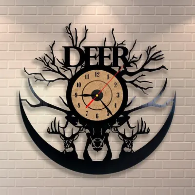 Часы с оленями и надписью DEER: макет для лазерной резки CDR
