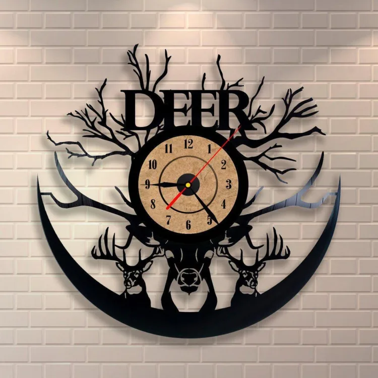 Часы с оленями и надписью DEER: макет для лазерной резки CDR