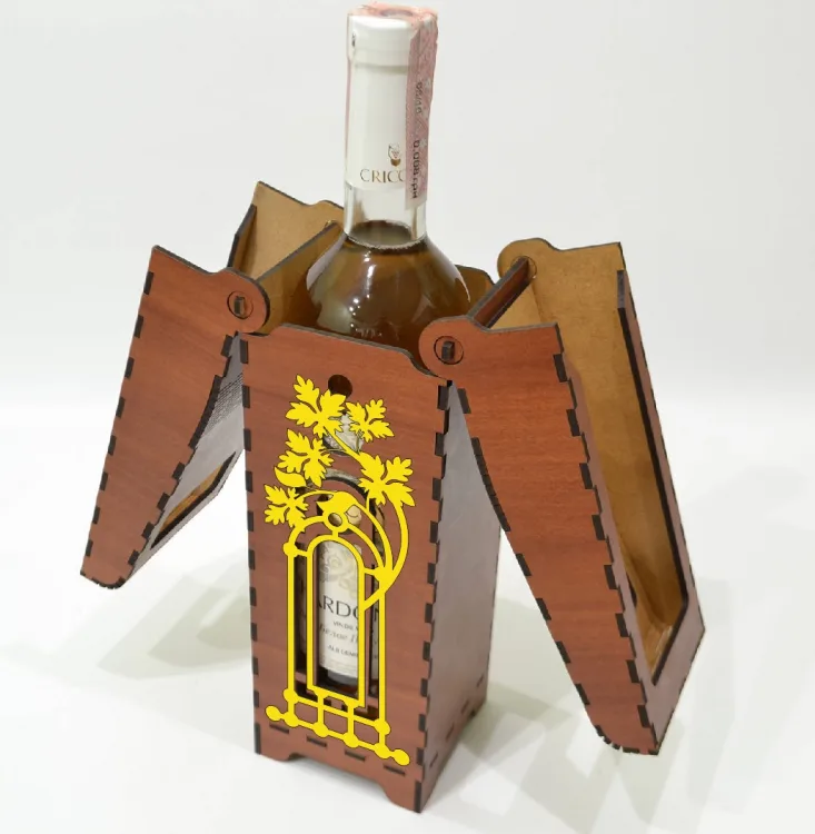 Коробка под бутылку: виноградная лоза, откидные стенки