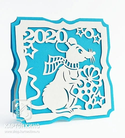 Новогодний макет Крыса 2020 для лазерной резки, фото 2