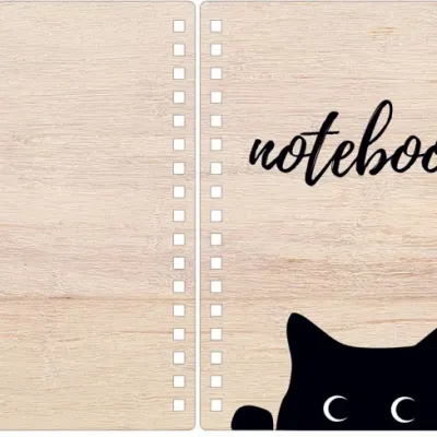 Обложка для блокнота из дерева: кот и notebook