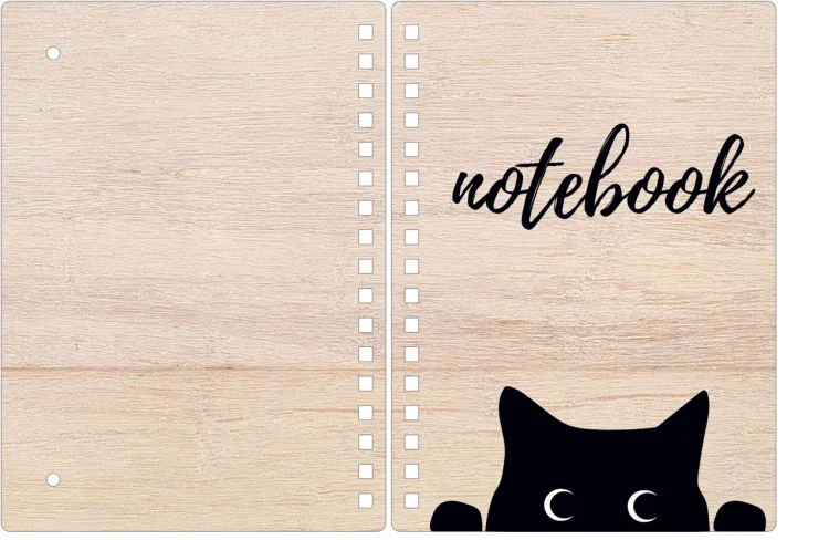 Обложка для блокнота из дерева: кот и notebook