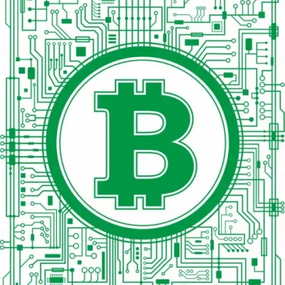 Биткоин: зелёный символ на узоре печатной платы