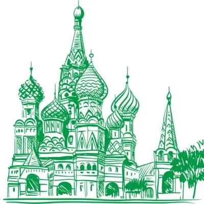 Векторные зарисовки Москва: собор с куполами и деревом