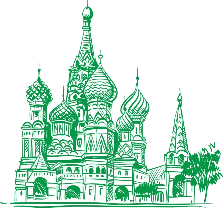 Векторные зарисовки Москва: собор с куполами и деревом