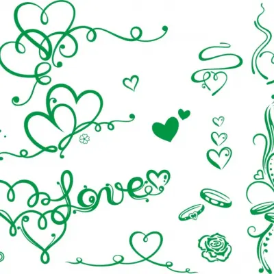 Сердца: декор с надписью Love, розой и завитками