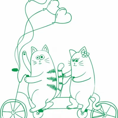 Влюбленная пара котиков на велосипеде