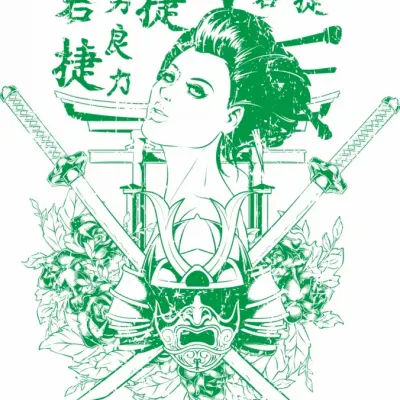 Классный принт Гейша и мечи