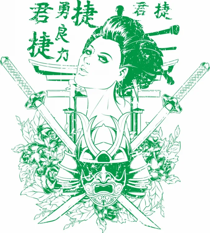 Классный принт Гейша и мечи