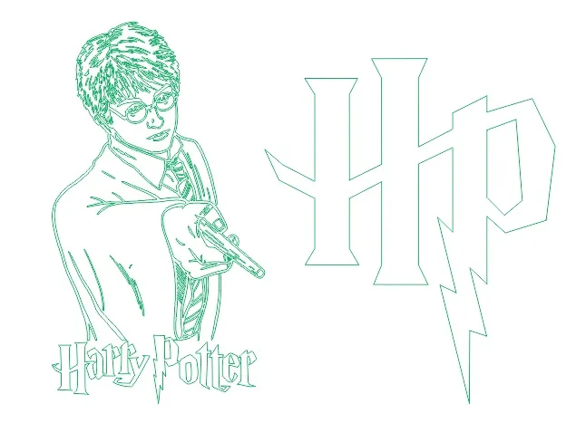 Гарри Поттер: портрет с палочкой и логотип HP