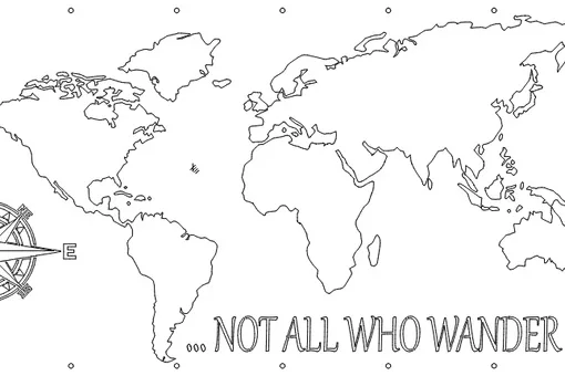 Карта мира: компас и надпись NOT ALL WHO WANDER